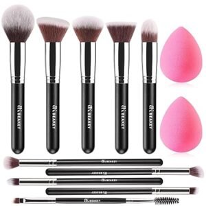 BEAKEY Makeup Brushes Set, Professional Foundation Eyeshadow Concealer Blush Powder Bronzer Applicator, 2 Blender Sponge with Beauty Paper Case stocking stuffers for women